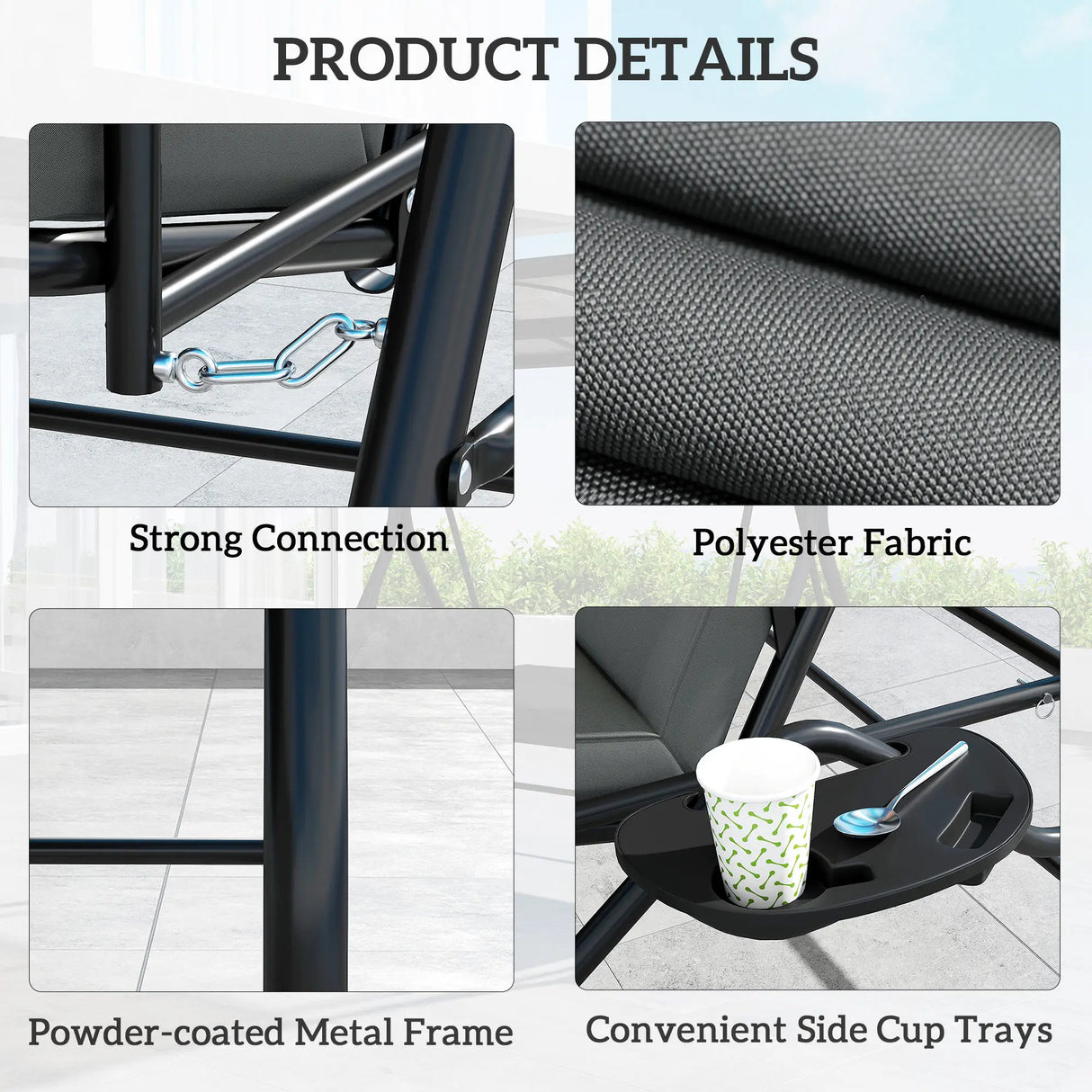 Outsunny Convertible Three-Seater Swing Bench Bed - Dark Grey