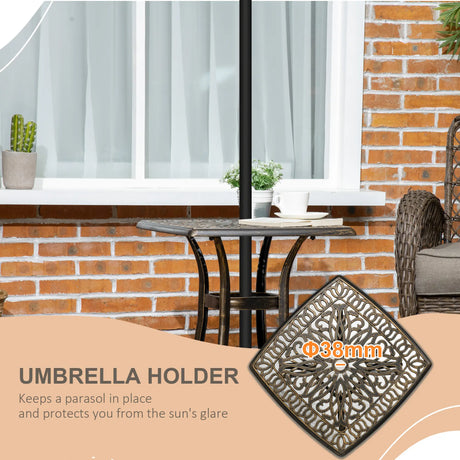 Outsunny Outdoor Patio Side Table with 38mm Dia. Umbrella Hole, Cast Aluminium Patio coffee Table, 54 x 54cm, Bronze Tone