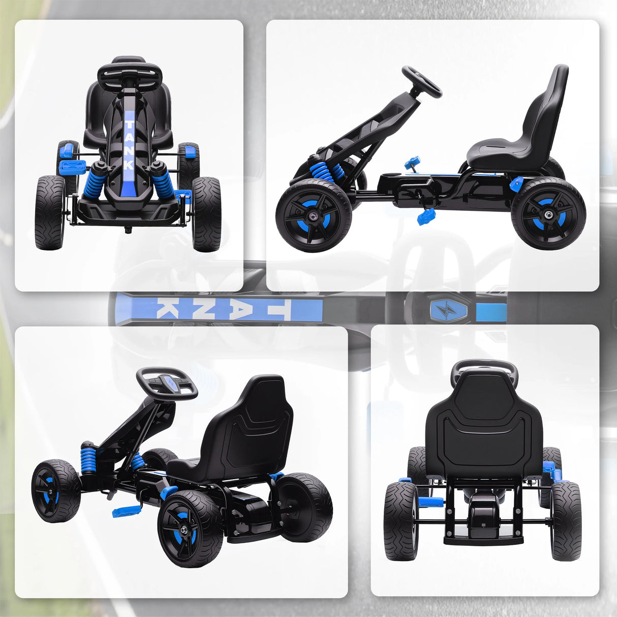 AIYAPLAY Pedal Go Kart for Kids Aged 3-6 Years, with Freewheel System, Brake, EVA Anti-Slip Wheels, Blue