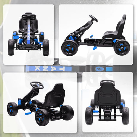 AIYAPLAY Pedal Go Kart for Kids Aged 3-6 Years, with Freewheel System, Brake, EVA Anti-Slip Wheels, Blue