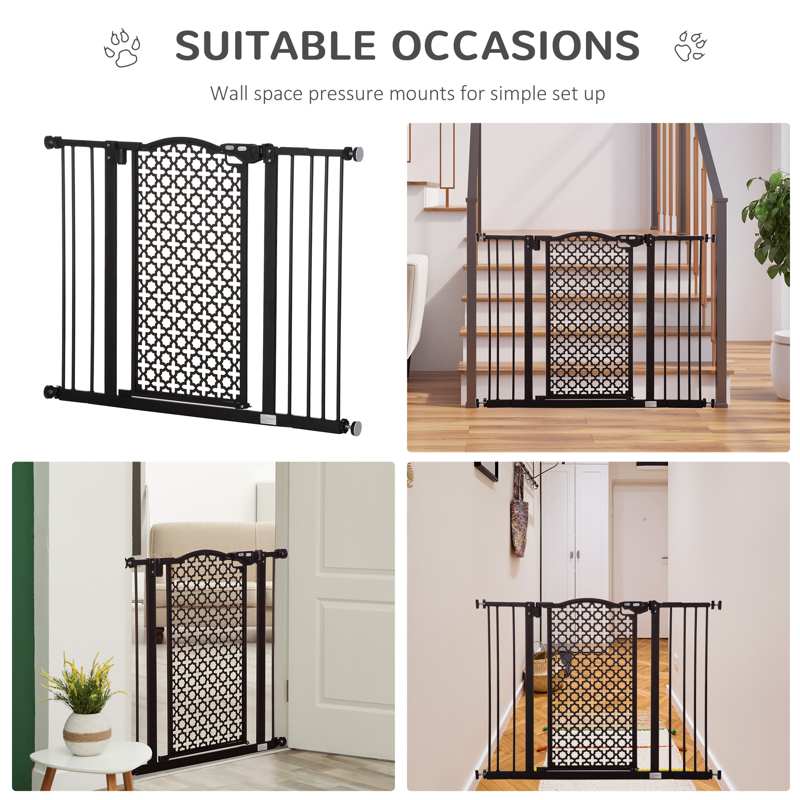 PawHut 74-105cm Pet Safety Gate Stair Barrier, with Auto Close, Double Locking - Black