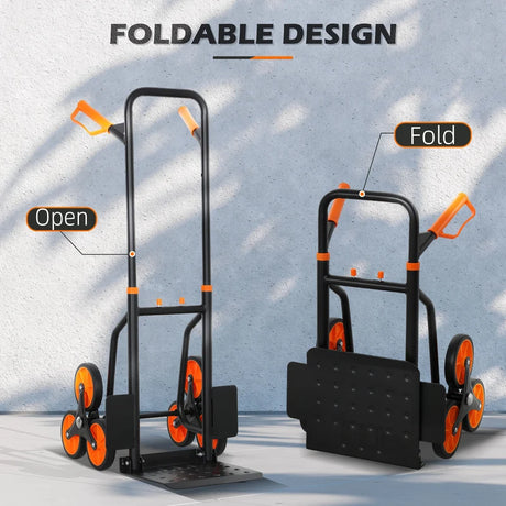 DURHAND Six-Wheel Folding  Sack Barrow Trolley - Black/Orange