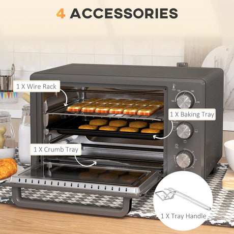 HOMCOM 21L Mini Countertop Oven, 100C-230C Adjustable Temp - Grey