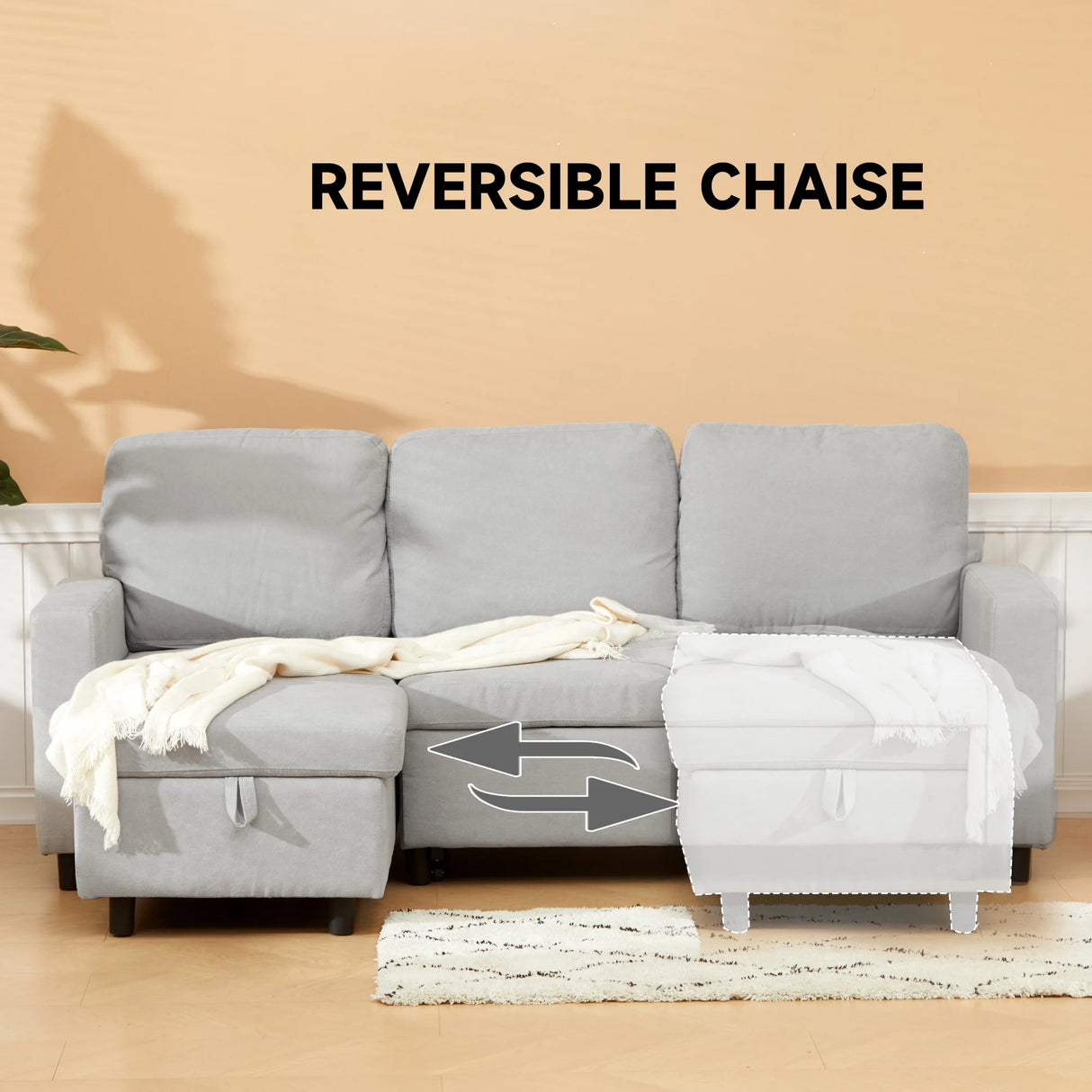 HOMCOM L Sofa Bed, with Storage - Light Grey