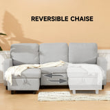 HOMCOM L Sofa Bed, with Storage - Light Grey