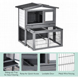 PawHut Rabbits 2-Tier Fur Wood Outdoor Hutch Guinea Pigs Hutches Grey