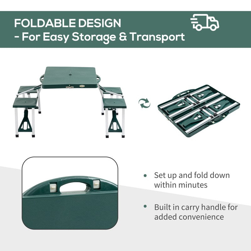 Outsunny ABS Aluminum Portable Picnic Table Bench Set Green