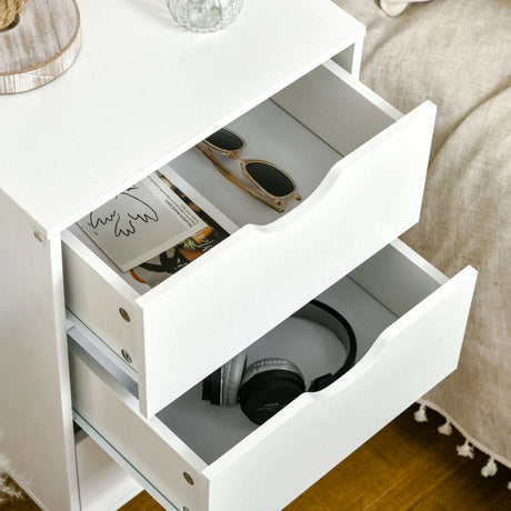 HOMCOM Bedside Table, Bedside Cabinet with 3 Drawers, Side End Table with Pine Wood Legs for Bedroom Living Room, Cream White