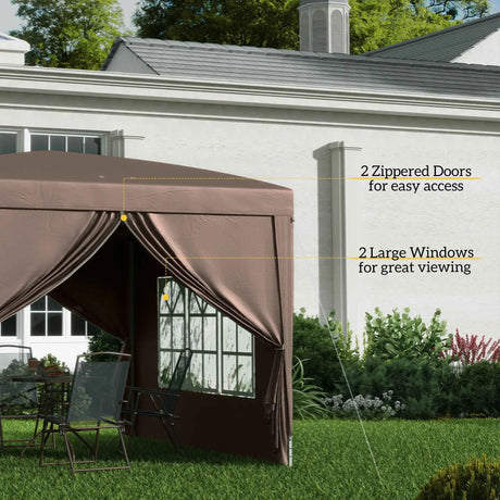 Outsunny 3 x 3 m Pop Up Gazebo, Wedding Party Canopy Tent Marquee with Carry Bag and Windows, Coffee