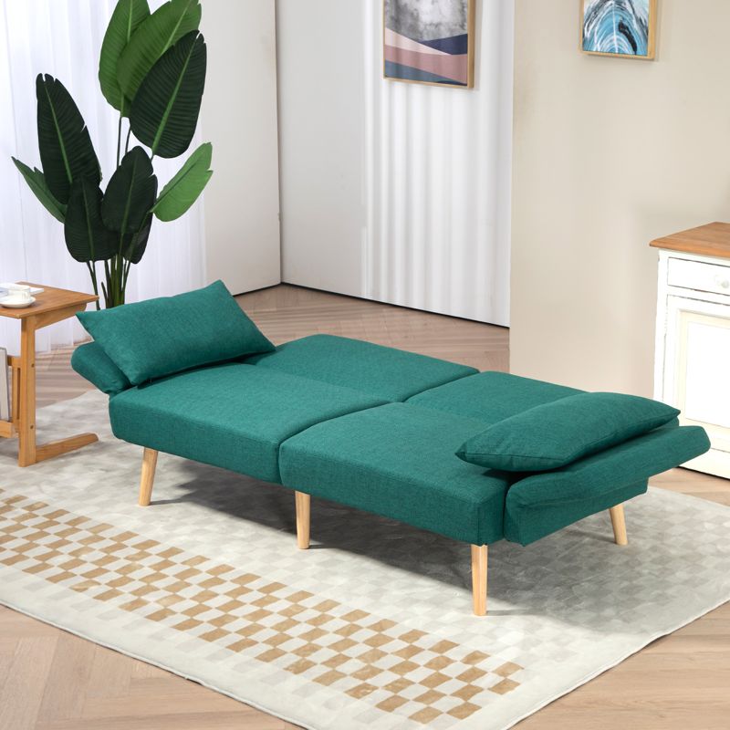 HOMCOM 2/3 Seater Sofa Bed, Convertible Bed Settee, Fabric Sofa Couch with 2 Cushions for Living Room, Guest Room, Green