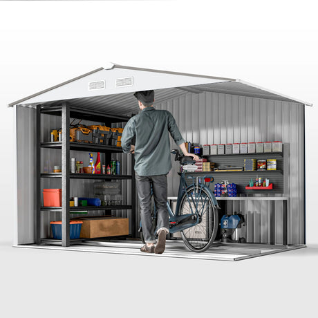 Outsunny Metal Bike Shed, Mobility Scooter Shed House with Foundation Kit, Ventilation, Doors, 9 x 6FT, Silver