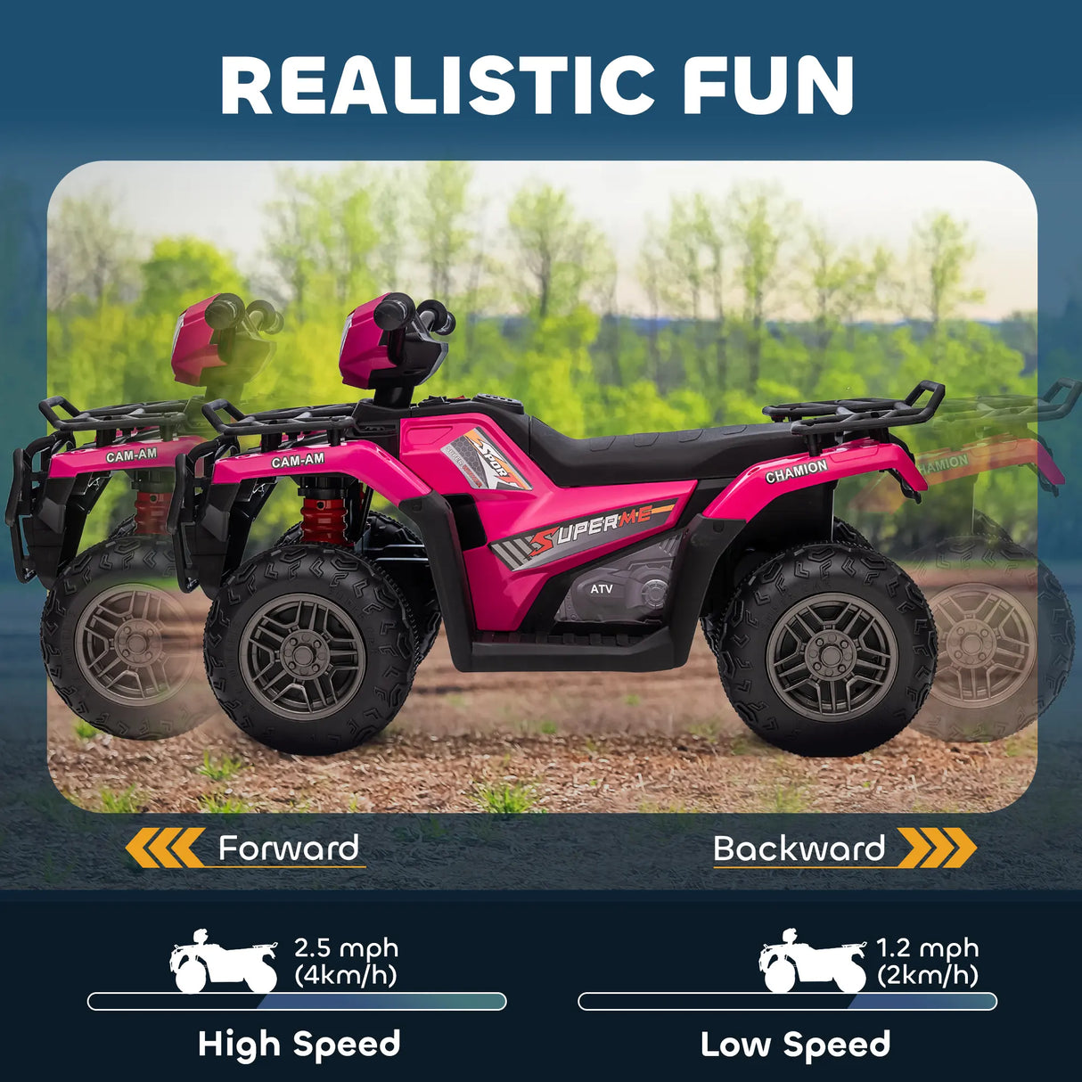 HOMCOM 12V Kids Quad Bike with Forward, Reverse Functions, Ride-On ATV w/ Music, LED, Headlights, for Ages 3-5 Years - Pink