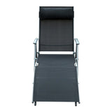 Outsunny Sun Lounger Steel Frame Outdoor Folding Chaise Texteline Lounge Chair Recliner with Headrest & 7 Levels Adjustable Backrest, Black