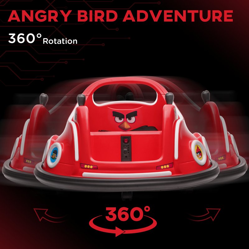 AIYAPLAY Angry Bird Licensed Waltzer Car, 12V Kids Bumper Car w/ Joysticks, Remote, Music LED Lights, Red