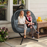 Outsunny Outdoor Double Hanging Chair with Cushion and Cup Holders, Charcoal Grey
