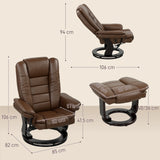 HOMCOM Faux Leather 135 Reclining Chair and Footstool - Brown