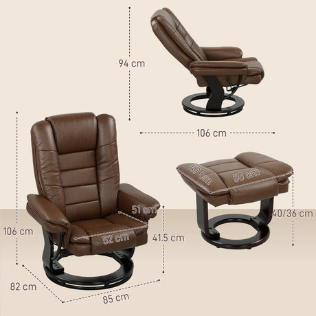HOMCOM Faux Leather 135 Reclining Chair and Footstool - Brown