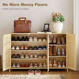 HOMCOM Bamboo Shoe Cabinet with Louvered Doors, 18 Pairs Shoe Storage Cabinet with Adjustable Shelves for Hallway, Natural