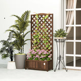 Outsunny 53L Garden Wooden Planter Box with Trellis Free Standing Flower Raised Bed with Lattice for Climbing Plants, 76cm x 36cm x 170cm, Dark Brown