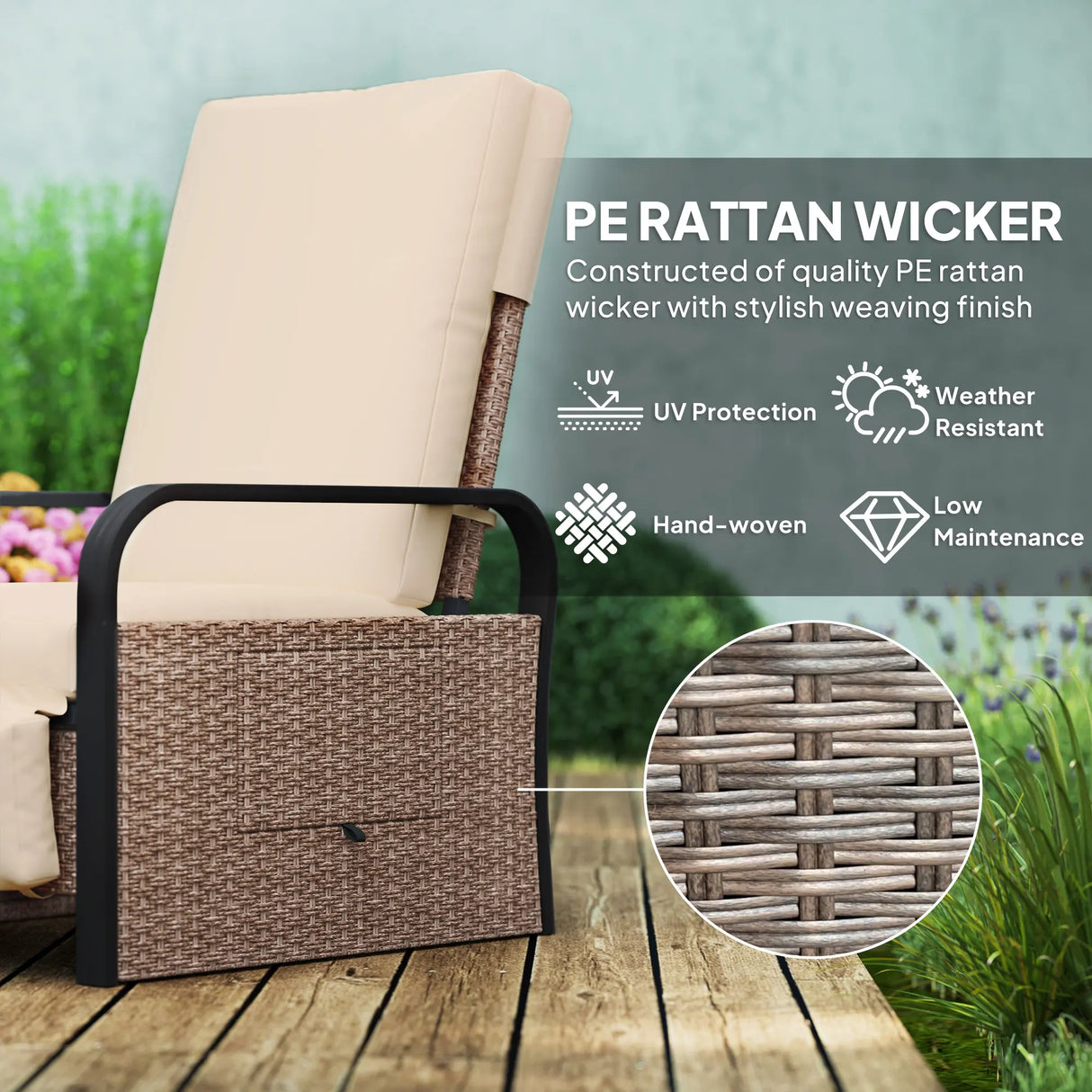 Outsunny 140 Reclining Rattan Armchair - Brown/Khaki