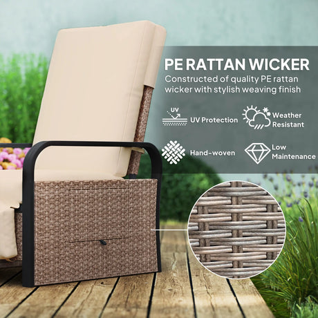 Outsunny 140 Reclining Rattan Armchair - Brown/Khaki