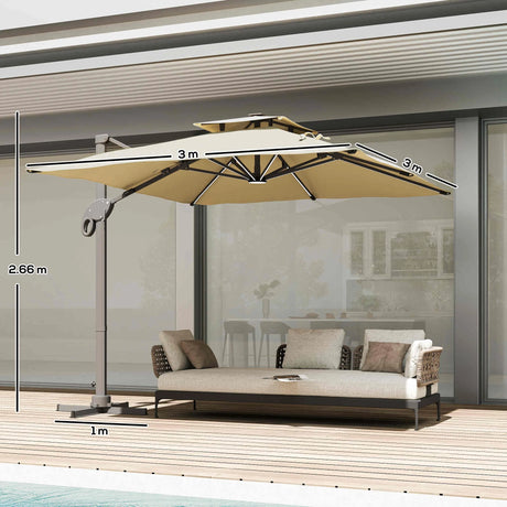 Outsunny 3 x 3(m) Aluminium Sun Square Canopy Top w/ Adjustable Pole Angle Khaki