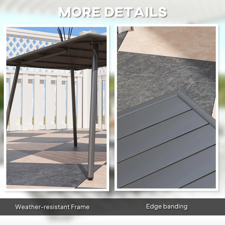 Outsunny Rectangle Garden Table with Slat Top, Steel Frame, Outdoor Table for 6 Person, 150 x 80 x 74 cm, Grey
