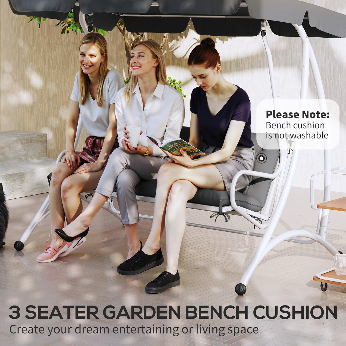 Outsunny 3 Seater Bench Cushion, Garden Chair Cushion with Back and Ties for Indoor and Outdoor Use, 98 x 150 cm, Dark Grey