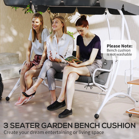 Outsunny 3 Seater Bench Cushion, Garden Chair Cushion with Back and Ties for Indoor and Outdoor Use, 98 x 150 cm, Dark Grey