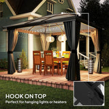 Outsunny 3 x 3.6m Hardtop Gazebo Canopy with Polycarbonate Roof, Aluminium Frame, Permanent Pavilion Garden Gazebo with Netting and Curtains for Patio, Deck, Dark Grey