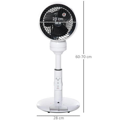 HOMCOM 9'' Air Circulator Fan 3 Speed 3 Mode, 70 Oscillation 90 Vertical Tilt, Height Adjustable, Remote Controller, for Living Room, Bedroom, Office, Black and White