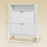 HOMCOM 12 Shoe Storage Cabinet, with Chevron Indents and Gold Tone Accents - White