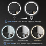 kleankin Round Bathroom Mirror with LED Lights, Wall-Mounted Dimmable Makeup Mirror with 3 Temperature Colours, Defogging Film, Memory Function, Hardwired, 70 x 70 cm