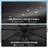 Outsunny 2.6 m Garden Parasol Umbrella with LED Solar Light, Parasol Cover, Outdoor Market Patio Umbrella, Black