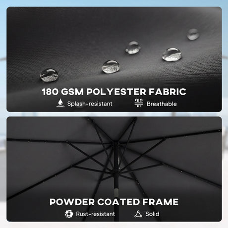 Outsunny 2.6 m Garden Parasol Umbrella with LED Solar Light, Parasol Cover, Outdoor Market Patio Umbrella, Black