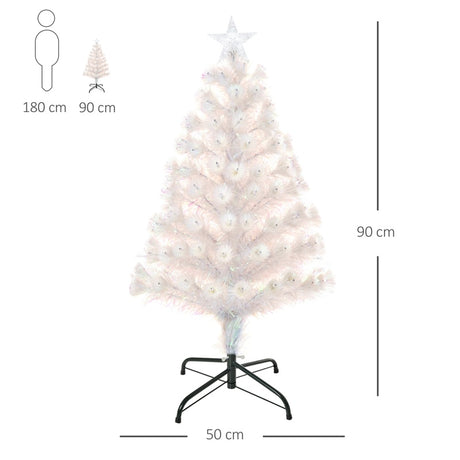 HOMCOM 3FT Pre-Lit Artificial Christmas Tree w/ Fibre Optic LED Lights Holiday Home Xmas Decoration-White