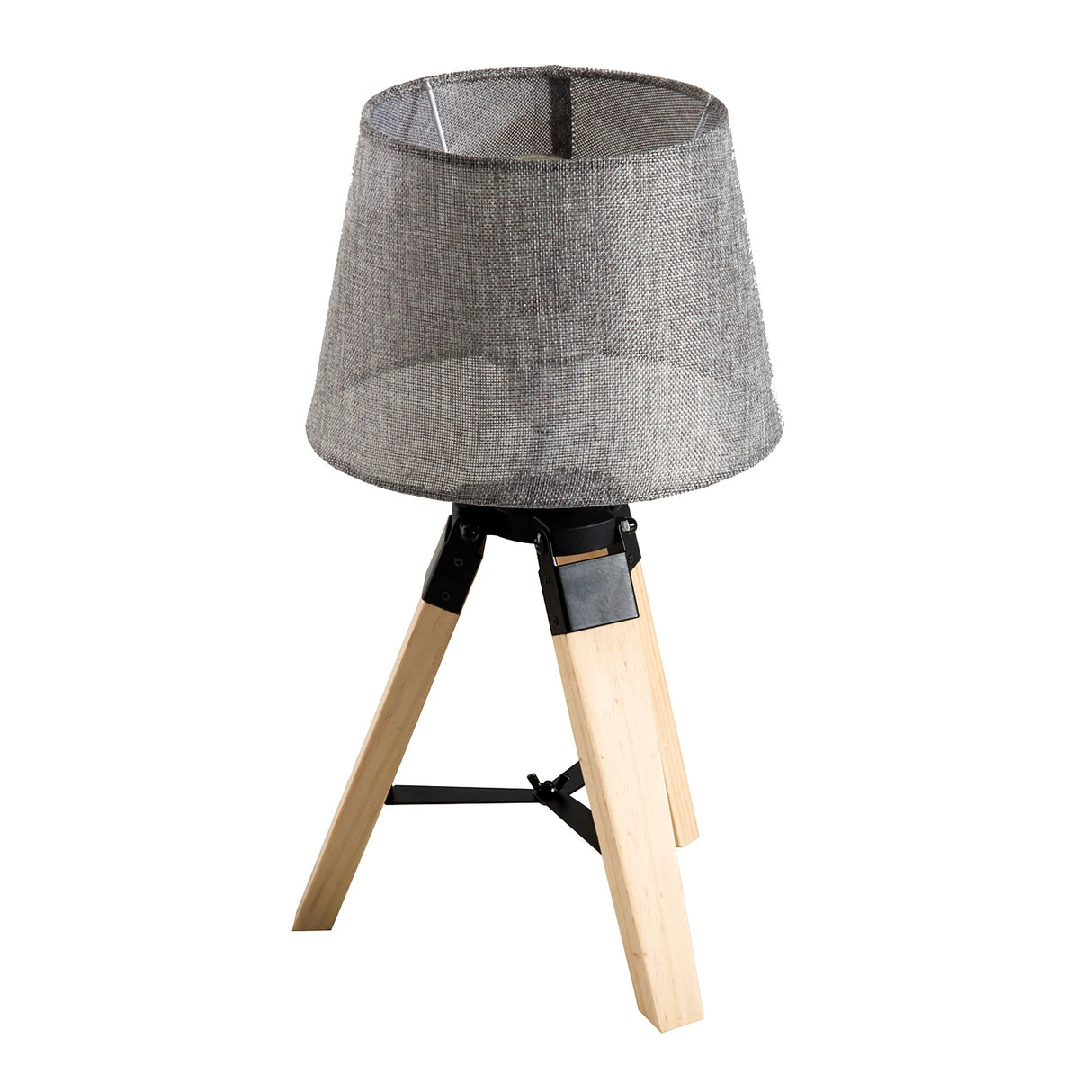 HOMCOM Wooden Tripod Table Lamp for Side, Desk or End Table with E27 Bulb Base14Grey Shade14