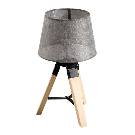 HOMCOM Wooden Tripod Table Lamp for Side, Desk or End Table with E27 Bulb Base14Grey Shade14