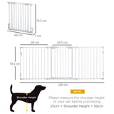 PawHut Pet Safety Gate, 3 Panels Playpen Fireplace, Metal Fence, Stair Barrier, Room Divider w/ Walk-Through Door - White