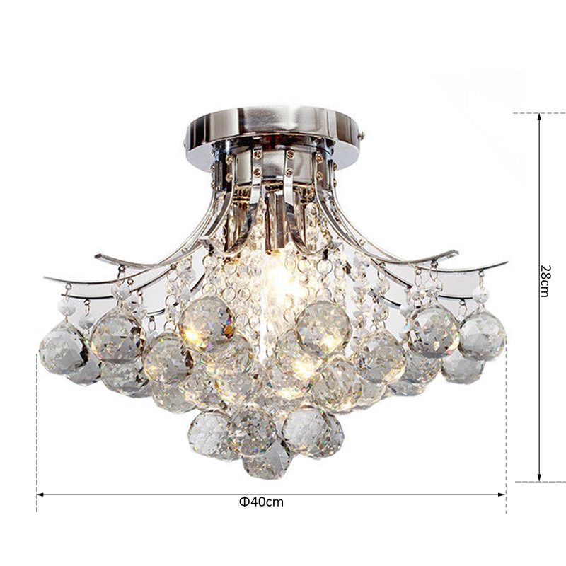 HOMCOM Crystal Chandeliers, K9 Droplets Ceiling Light with 3 E14 Bulb Base, Pendant Lights for Living Room, Bedroom, Dining Room, Hallway, Kitchen