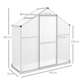 Outsunny 6 x 2.5ft Polycarbonate Greenhouse Walk-In Green House with Rain Gutter, Sliding Door, Window, Foundation, Silver