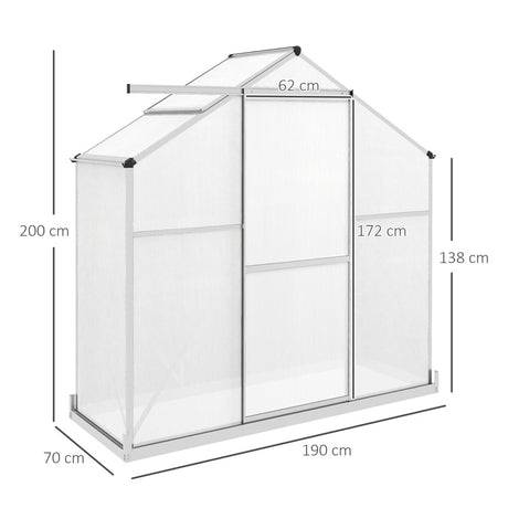 Outsunny 6 x 2.5ft Polycarbonate Greenhouse Walk-In Green House with Rain Gutter, Sliding Door, Window, Foundation, Silver