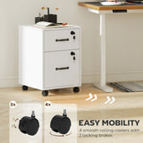 HOMCOM Rolling File Cabinet with 2 Drawers, Mobile Filing Cabinet with Hanging File Folder for Letter Sized Documents, White