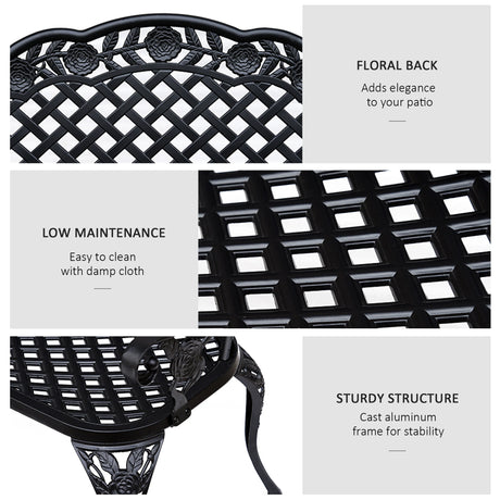 Outsunny Garden Bench, Cast Aluminium, 107Lx58Wx85H cm-Black