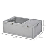 PawHut 94 cm Wooden Tortoise House Turtle Habitat Small Reptile Cage Enclosure with Two Room Grey