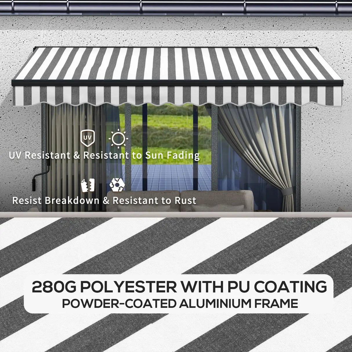 Outsunny 2.5 x 3.5m Aluminium Frame Electric Awning, with Remote - Grey/White