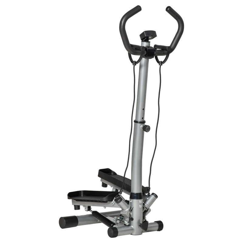 HOMCOM Adjustable Twist Stepper Fitness Step Machine, LCD Screen, Height-Adjust Handlebars, Home Gym, Silver and Black