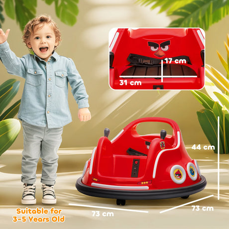 AIYAPLAY Angry Bird Licensed Waltzer Car, 12V Kids Bumper Car w/ Joysticks, Remote, Music LED Lights, Red