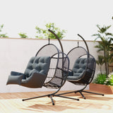 Outsunny Hanging Egg Chair Outdoor Indoor, Swing Hammock Chair with Stand, Cushions, Lumbar Pillow, Adjustable Height and Steel Frame for Garden Patio Lounge Porch, Dark Grey