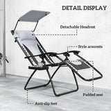Outsunny Zero Gravity Lounger Chair Set of 2, Folding Reclining Patio Chair with Shade Cover, Padded Seat, Cup Holder, Soft Cushion and Headrest for Poolside, Camping, Light Grey